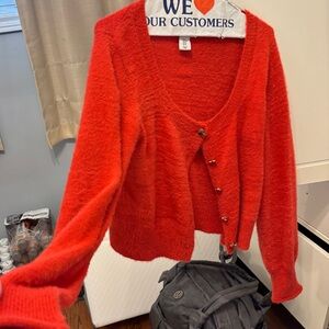 Super Soft Vibrant Red Cardigan with Heart Buttons